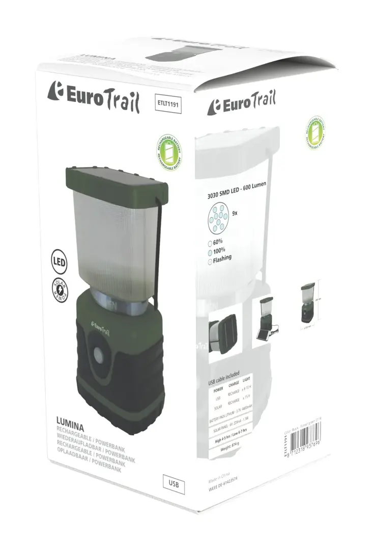 Eurotrail Campinglamp Lumina Solar Oplaadbaar