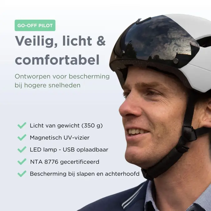 GO-OFF PILOT fietshelm met vizier NTA certif.