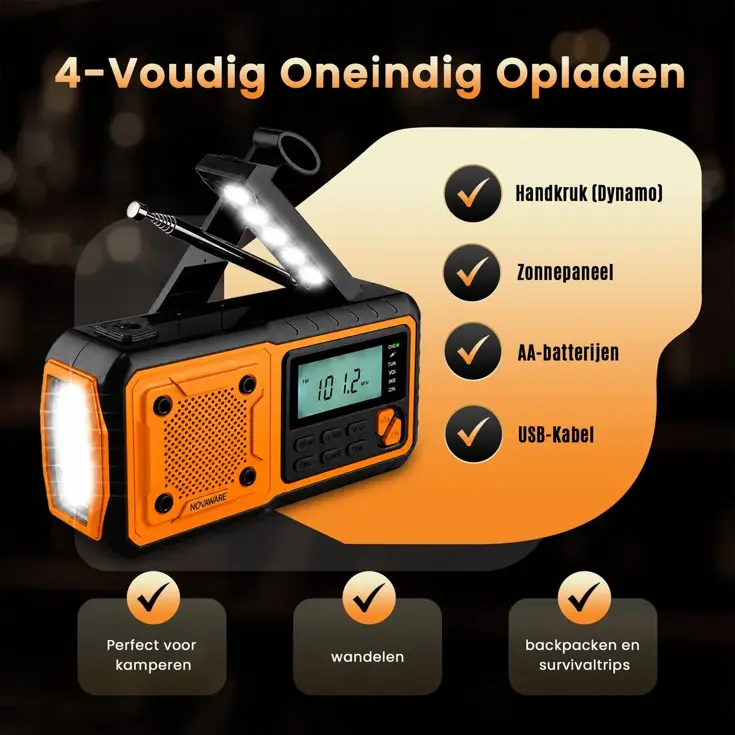 Noodradio FM/AM - 4400mAh - Solar Opwindbaar