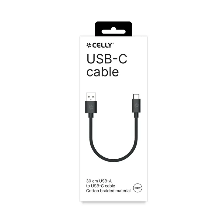 Zwarte 30cm Gevlochten USB-A naar USB-C Kabel