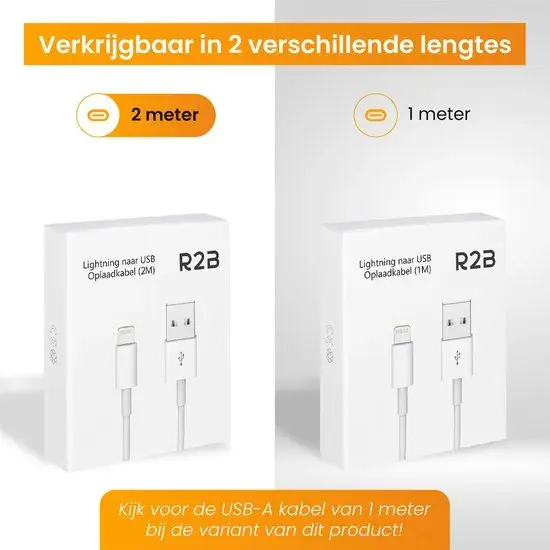 USB-A naar Lightning Kabel - 2 Meter