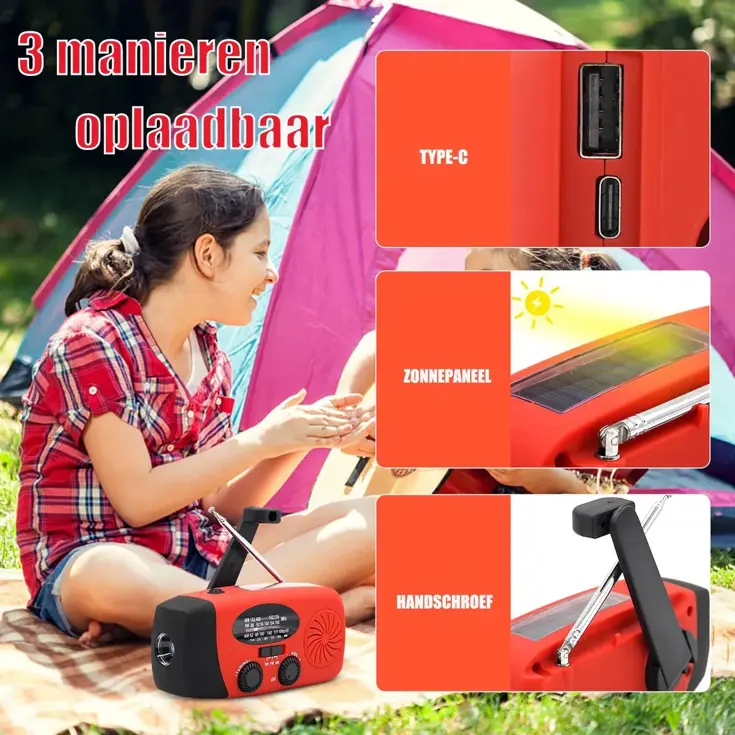 Noodradio Solar Opwindbaar - FM/AM - 5000mAh