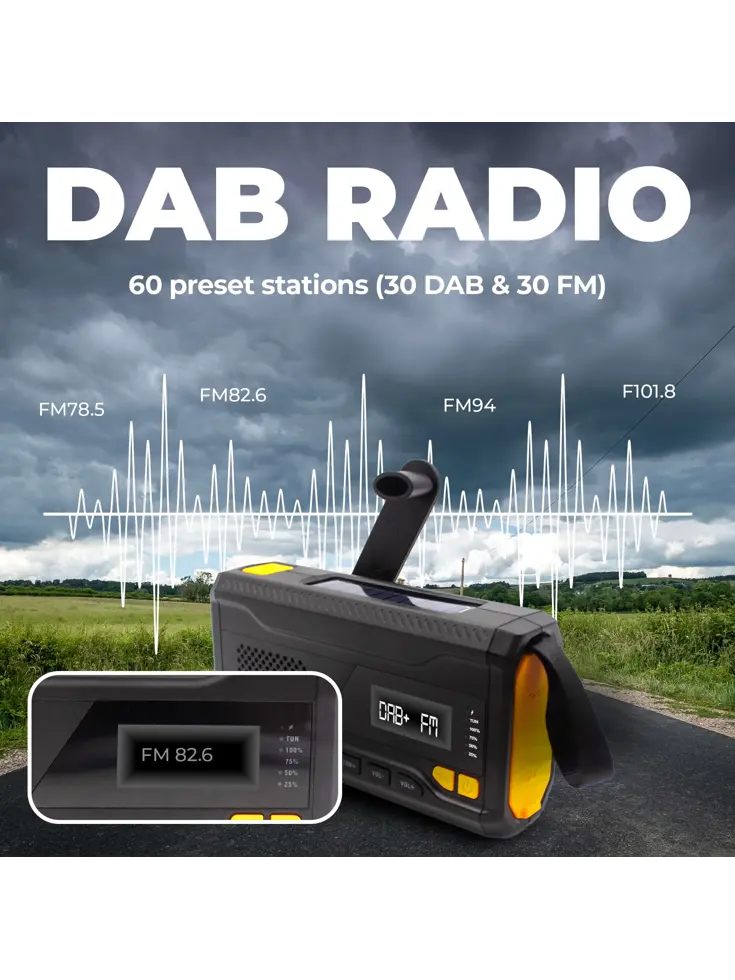 DAB+ Noodradio Zaklamp Solar Powerbank