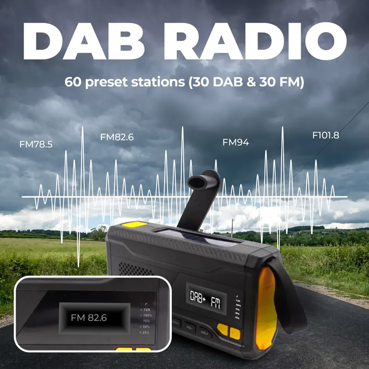 DAB+ Noodradio Zaklamp Solar Powerbank