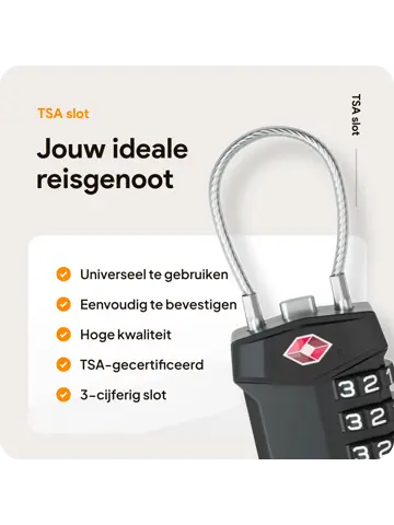 TSA slot met staalkabel voor bagage – 2 stuks