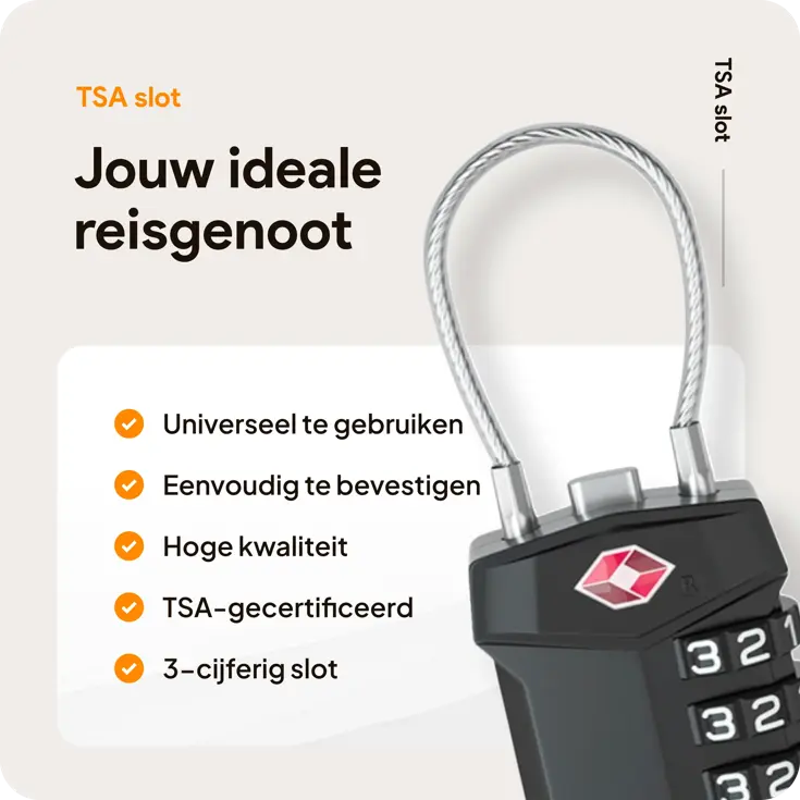 TSA slot met staalkabel voor bagage – 2 stuks