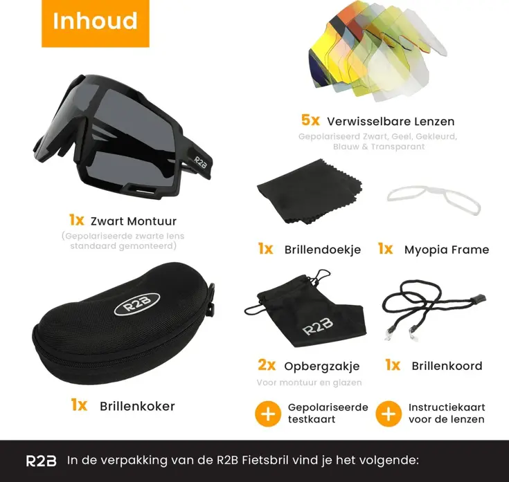 Fietsbril met 5 verwisselbare lenzen - sportbril