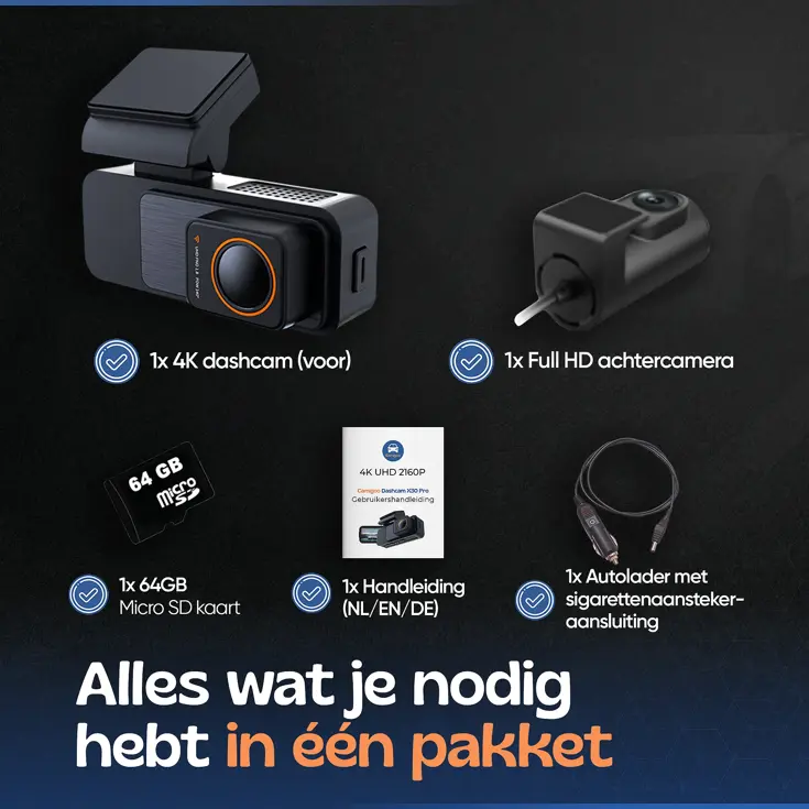 2CH Dashcam - WiFi GPS 4K 64GB - X30 Pro Dashcam