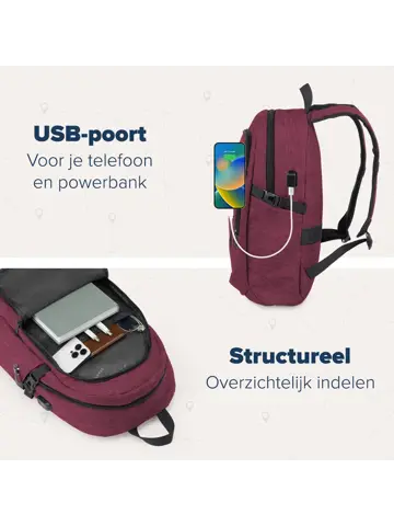 Rugtas – 25L – 15,6Inch – Burgundy