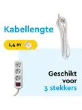 Stekkerdoos 3‑voudig met schakelaar – 1,4 m