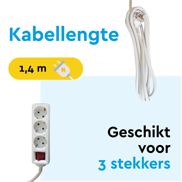 Stekkerdoos 3‑voudig met schakelaar – 1,4 m
