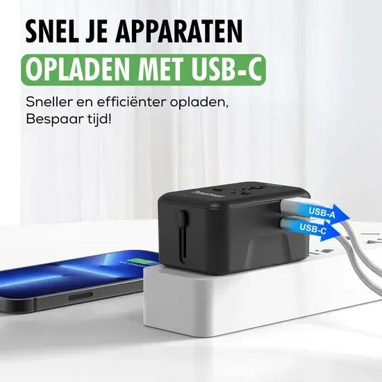 Universele Reisstekker – USB & USB-C