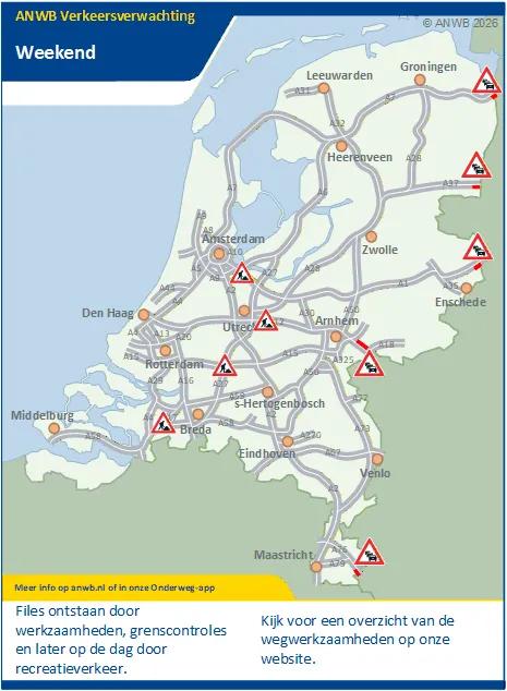 Dit weekend drukte door werkzaamheden, recreatieverkeer en grenscontroles.