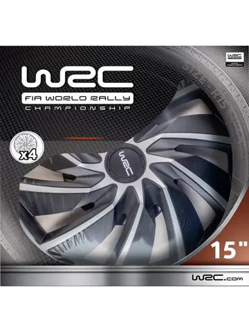 WRC Wieldoppen 15" - zilver/zwart 4 stuks