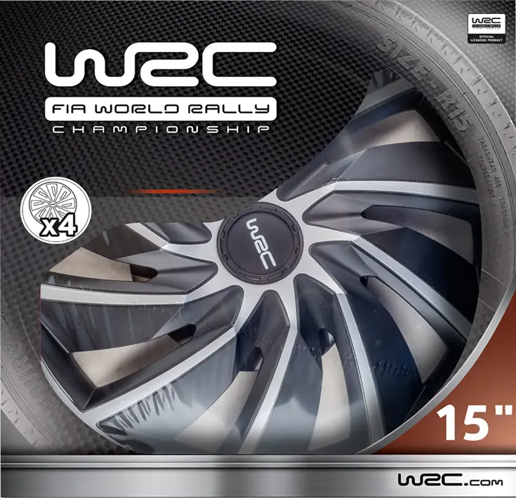 WRC Wieldoppen 15" - zilver/zwart 4 stuks