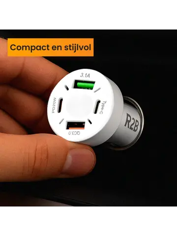 Autolader USB C & USB A - Snellader - Wit