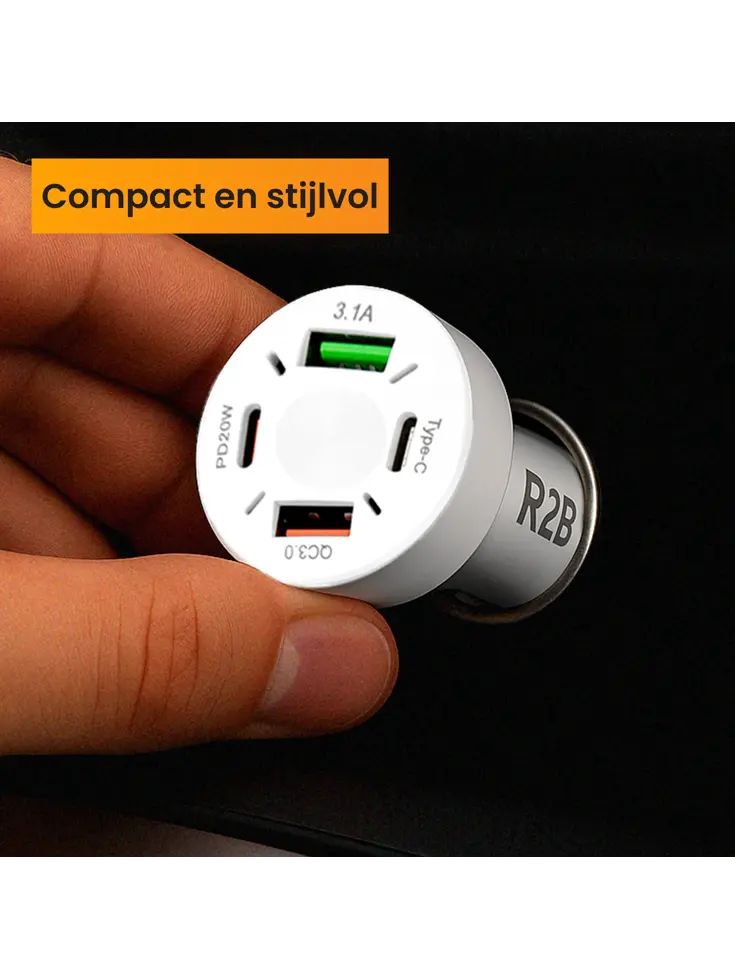 Autolader USB C & USB A - Snellader - Wit