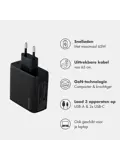 65W Oplader uittrekbare USB-C kabel USB-A + USB-C