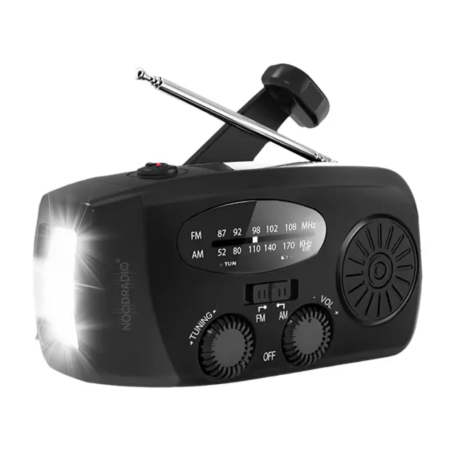 Noodradio® Solar Powerbank Opwindbaar Zwart