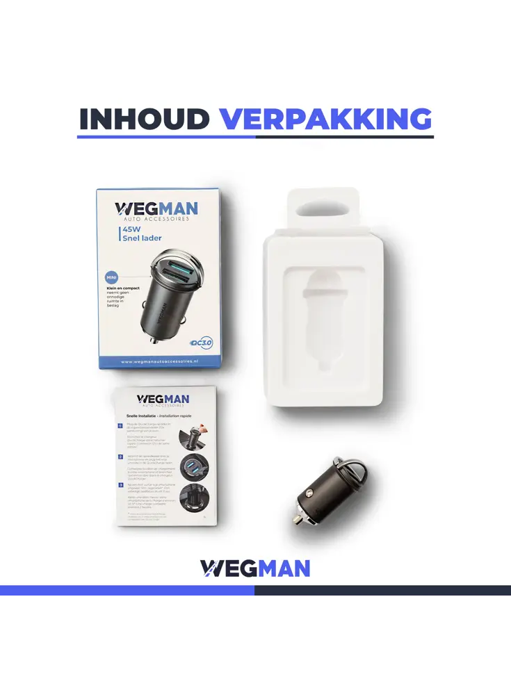 Wegman Autolader 45W 2x USB A Snellader