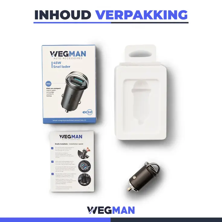 Wegman Autolader 45W 2x USB A Snellader