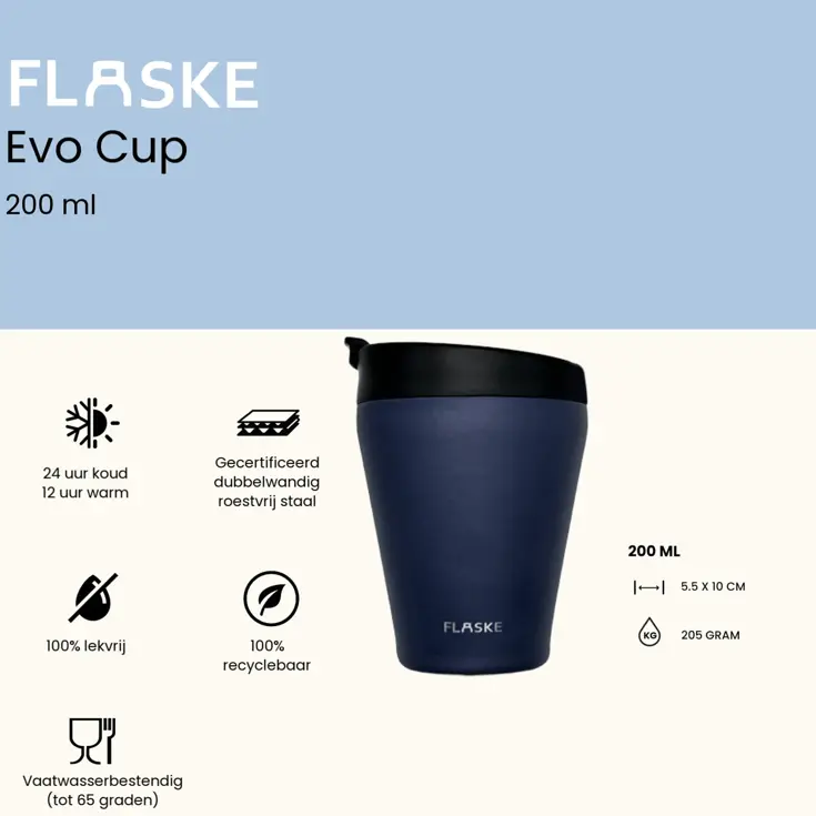 FLASKE 200ML  RVS Koffiebeker to Go