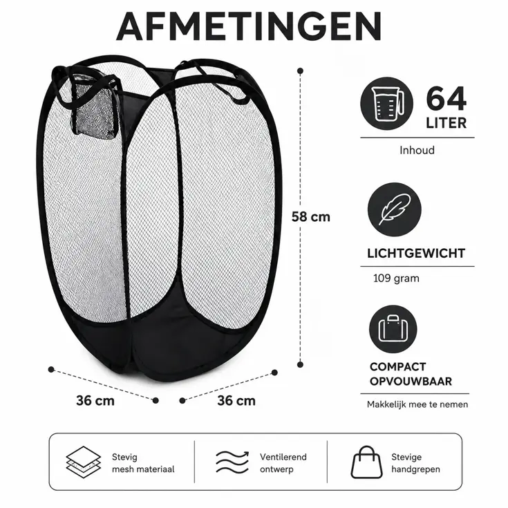 Opvouwbare Wasmand 64 Liter - Opbergmand