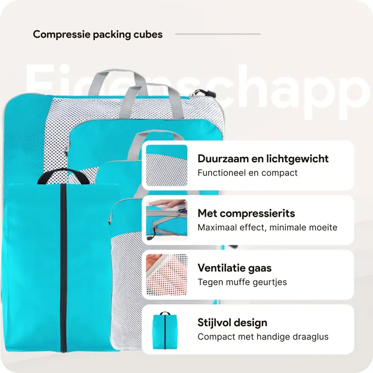 Packing cubes compressie set – 6-delig – Li Blauw