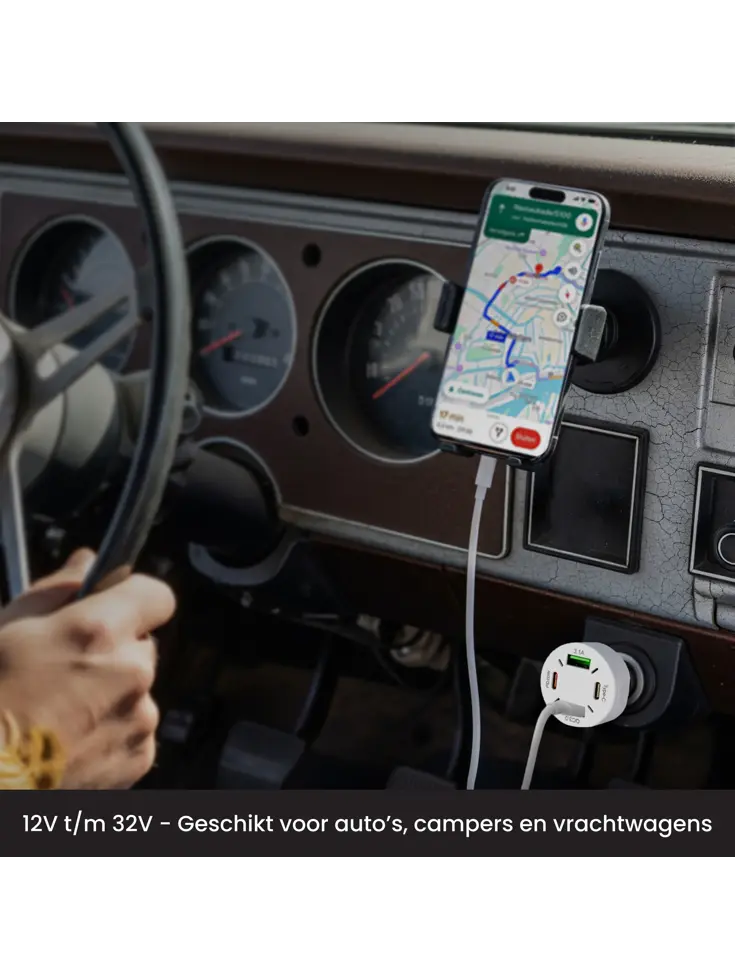 Autolader USB C & USB A - Snellader - Wit