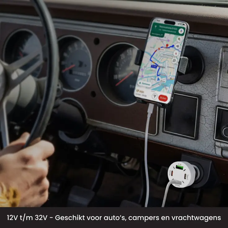 Autolader USB C & USB A - Snellader - Wit