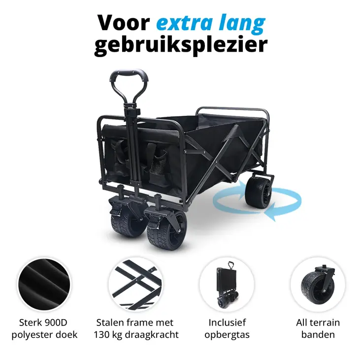 Bolderkar - 100L - 130KG - Zwart