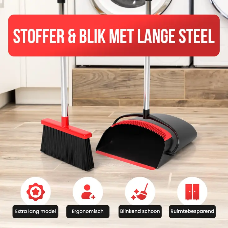 Stoffer en Blik met Lange Steel - Verstelbaar