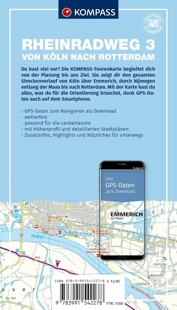 Fietskaart FTK 7058 Rheinradweg dl 3