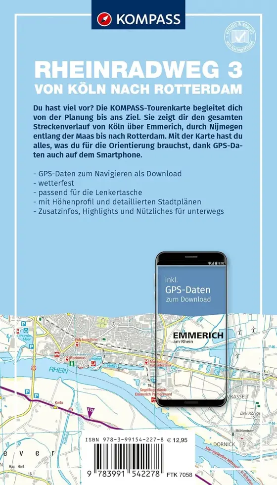 Fietskaart FTK 7058 Rheinradweg dl 3