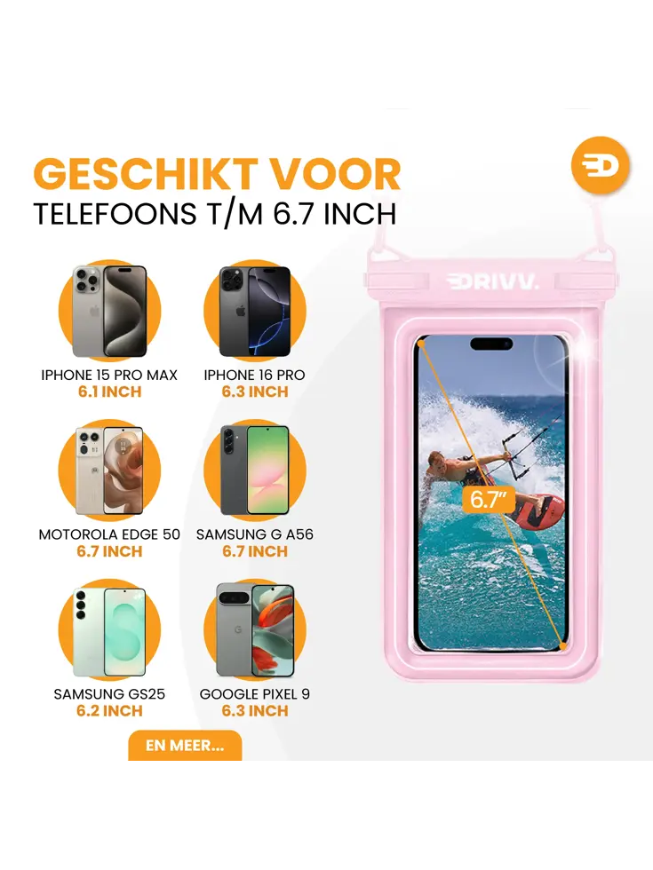 Drivv. Waterdicht Telefoonhoesje - 6.8" Roze