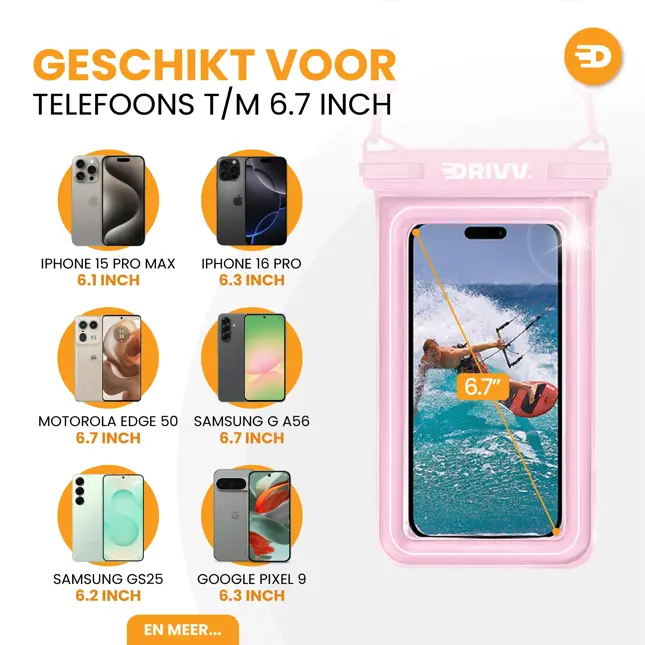Drivv. Waterdicht Telefoonhoesje - 6.8" Roze