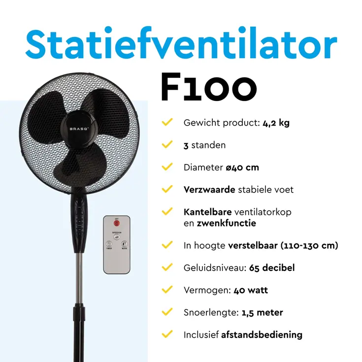 Statiefventilator met afstandsbediening - 40 cm