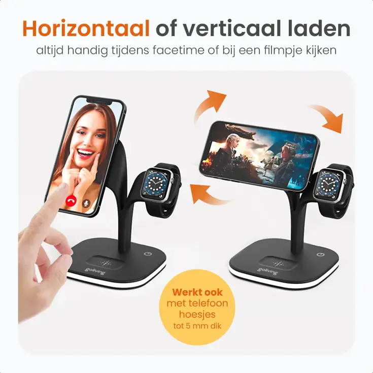 Draadloos Qi Oplaadstation 5-in-1 - 15W Snellader