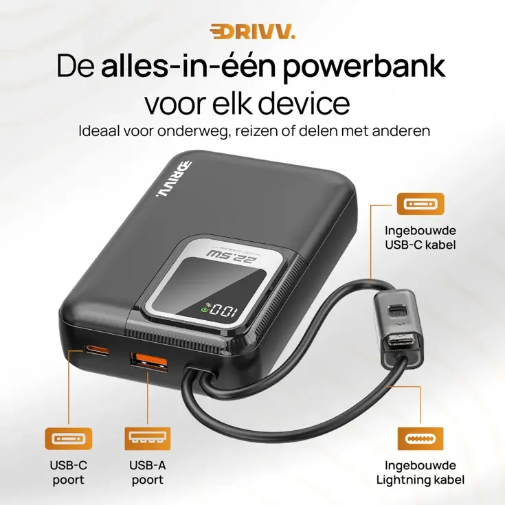 Powerbank met Kabels - 20000 mAh