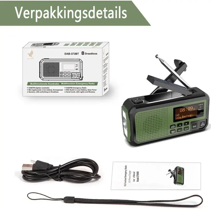 Noodradio DAB+/FM - 5000mAh - Solar Opwindbaar