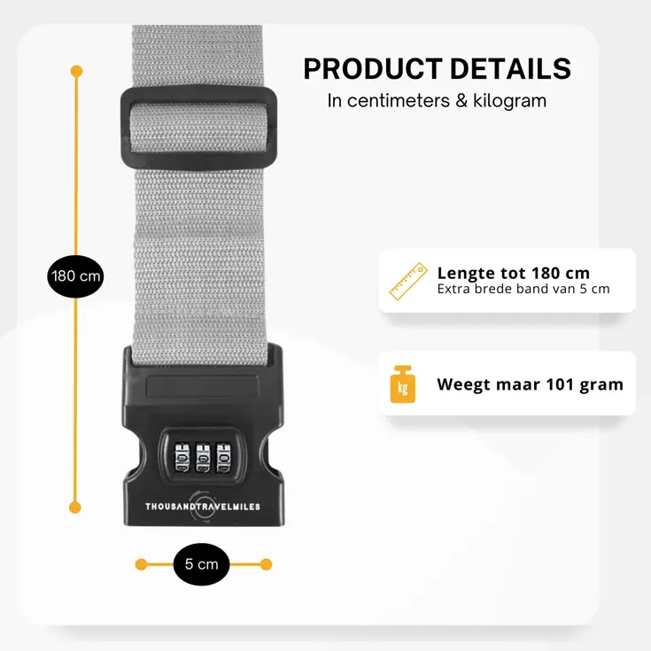 Kofferriem + 2 Bagagelabel – 3-delig – Zilver