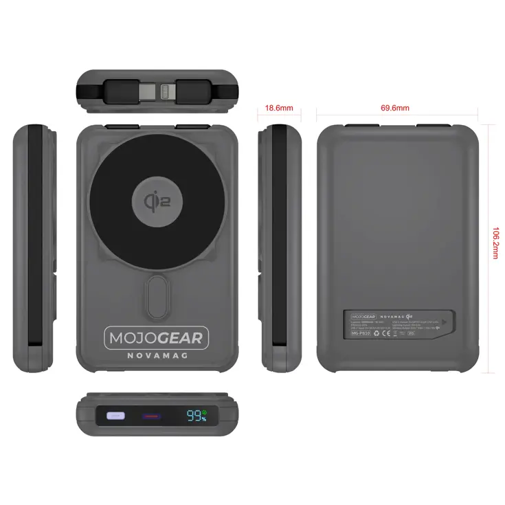 NovaMag Qi2 Powerbank 10.000mAh — Grijs