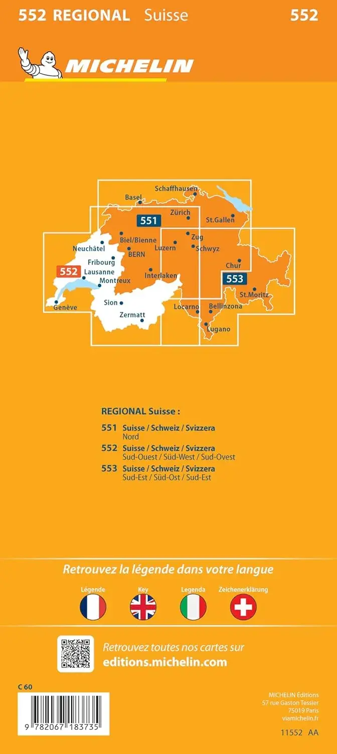 Kaart Regional 552 Zwitserland Zuid-West