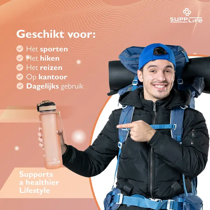Nederlandse Motivatie Waterfles - Rose Goud - 1L