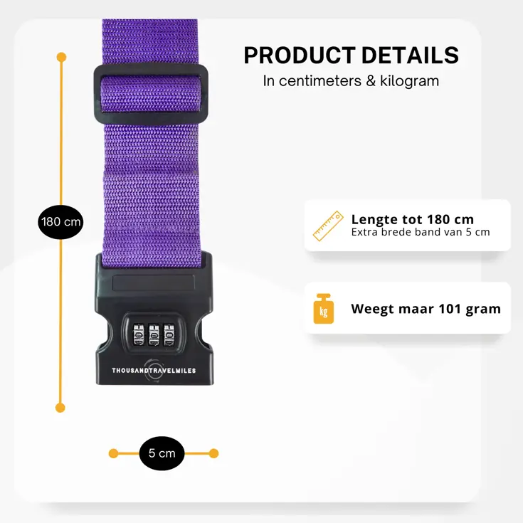 Kofferriem + 2 Bagagelabel – 3-delig – Paars
