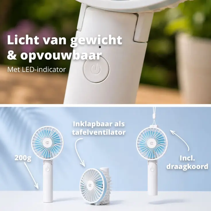 Oplaadbare Handventilator - Wit/Blauw
