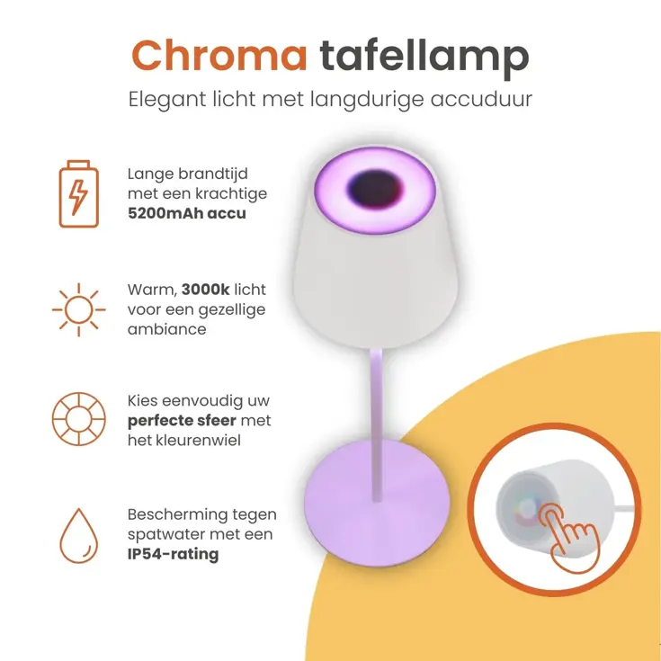 Chroma Tafellamp Oplaadbaar - 38cm - RGBW