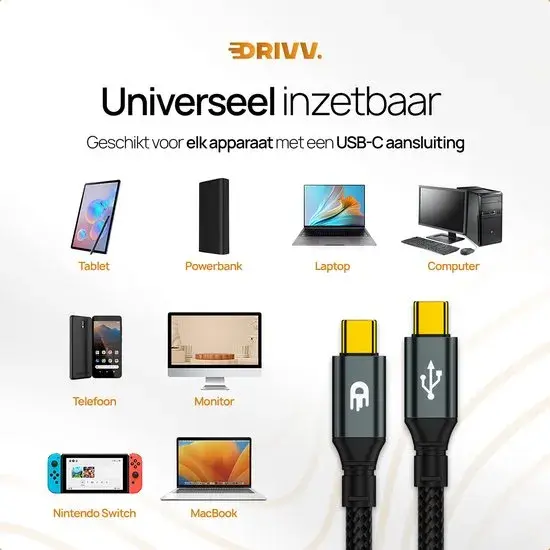 USB C naar USB C 3.2 Kabel - 3 Meter