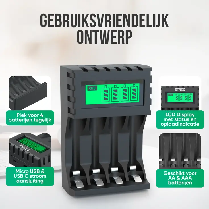 Batterijoplader USB - 4x AA/AAA