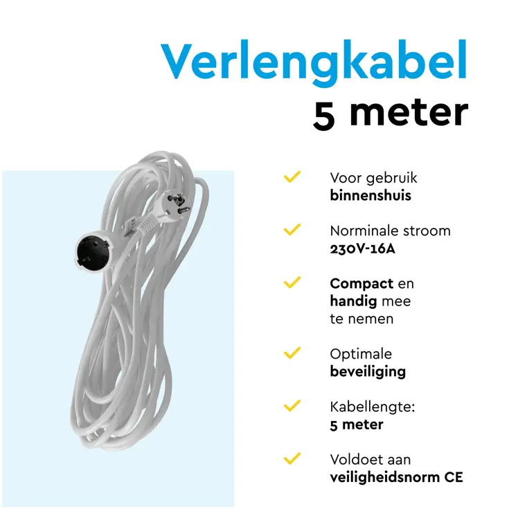 Verlengsnoer 5 m met randaarde voor binnen
